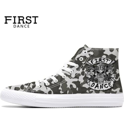 FIRST DANCE Fashion Printed High Top Shoes Men Classic Camouflage Canvas Shoes Breathable Nice Canvas Gray Shoes Adult Men Flats