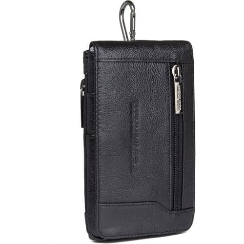 6.1 Inch Genuine Leather Waist Belt Pack Men Hip Bum Pocket Card Holder Cowhide Coin Purse Pouch Cell Phone Case Hook Fanny Bags