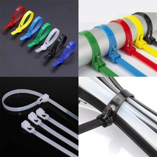 Releasable plastic Cable Ties 50pcs 8X100 150 200 250 300 350 Colored reusable Loop Wrap Nylon zip Bundle
