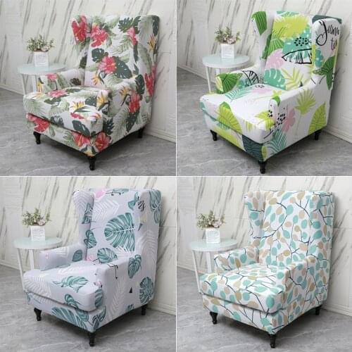 Split Style Wing Chair Cover Elastic Spandex Floral Printed Wingback Sofa Chair Slipcovers Living Room King Back Armchair Covers