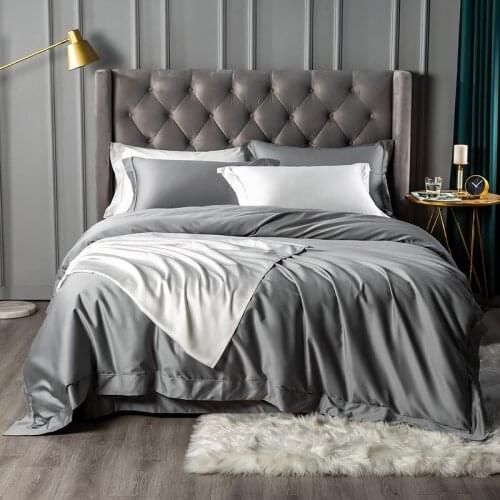 Luxury Gray Bedding Set Premium Quality 100%Egyptian Cotton Duvet Cover with zipper Closure solid color Bed Sheet and Pillowcase