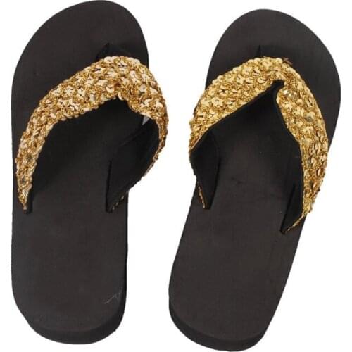 Beach Sandals 2020 New Lady Girls Sequin Flatform Wedge Shoes Comfortable Black Simple Breathable High Quality Woman Shoes