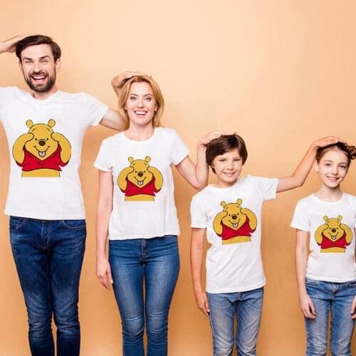 Happy Winnie Family T Shirts Summer New Fashion Short Sleeve Father Mother Daughter Son Family Matching Clothes Kids Boys Clothe