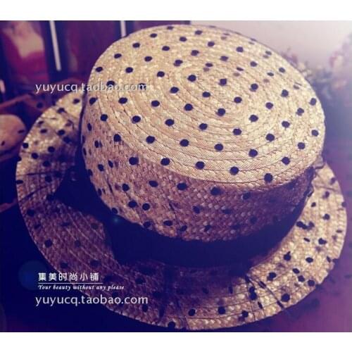 2021 NEW summer female sun-shading straw hat black dot gauze bowknot decoration fedoras straw cap