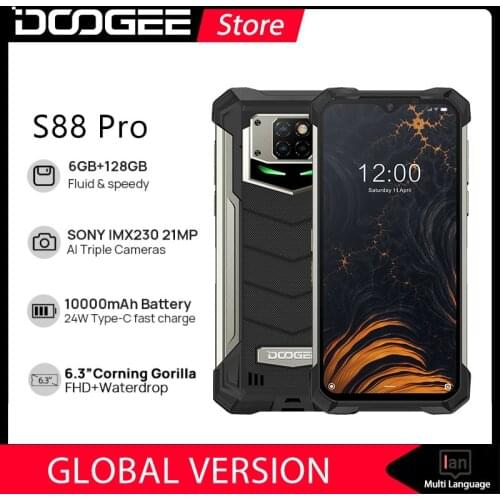 DOOGEE S88 Pro Rugged SmartPhone 10000mAh Helio P70 Octa Core 6GB RAM 128GB ROM IP68/IP69K Mobile smart phone Android 10 OS