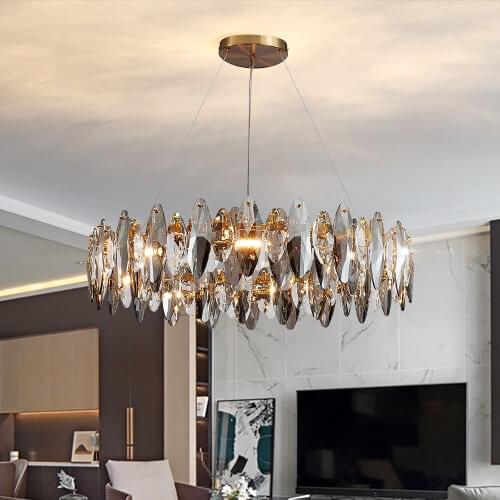YOOGEE modern crystal chandelier for living room round/wave design hanging cristal lustre gold island dining room light fixture