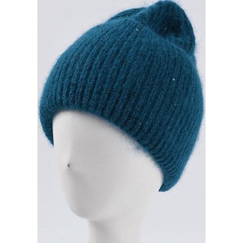 2020 Thick rabbit fur warm knitted hat Fashion Solid Color sequined woolen cap