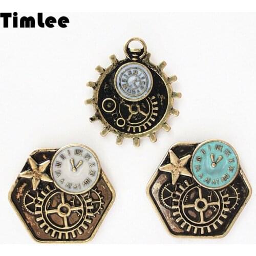 Timlee X137 Free shipping New Retro Personality Clock Pin Geometry Gear Metal Brooch Pins Gift Wholesale
