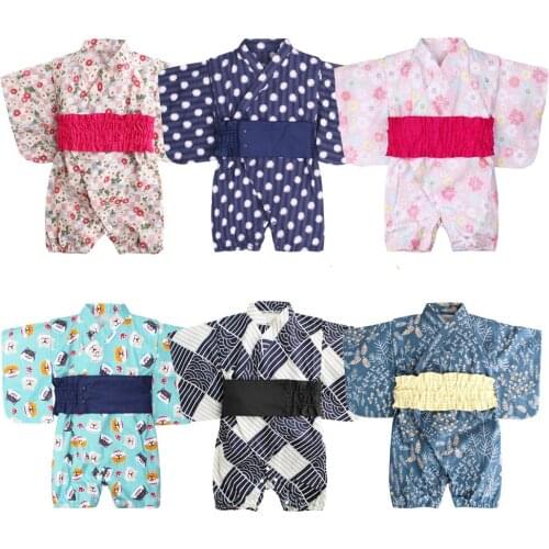 Japanese Kimono Baby Girls Boys Children Floral Print Jumpsuit Uniform Clothes Infants Pajamas Floral Costume Korean Hanbok
