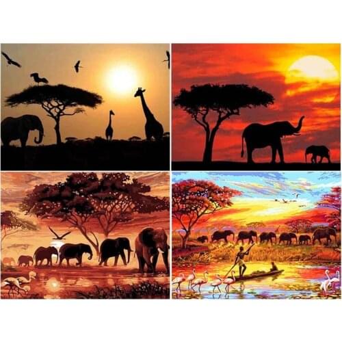 Canvas Size Paint With Diamond Embroidery "Sunshine elephant animal" Diamond Painting Full Square Round Picture Of Rhineston