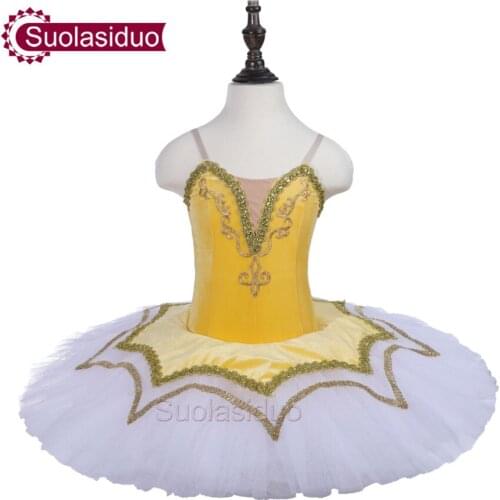 Gilrs Yellow Classical Ballet Tutu The Sleeping Beauty Performance Stage Wear Adult Ballet Skirt Dance Competition Costumes