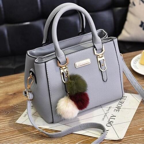 Women Furry Ball Multifunction Pu Leather Waterproof Handbag Simple Womens Large Capacity Diagonal Bag