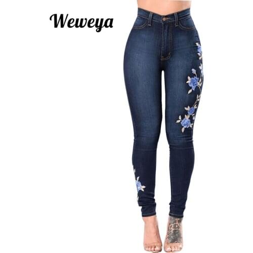 Weweya Plus Size 3XL Embroidery Jeans 2018 High Waist Women Jeans Skinny Winter Denim Push Up Jeans Slim Mom Jeans Female