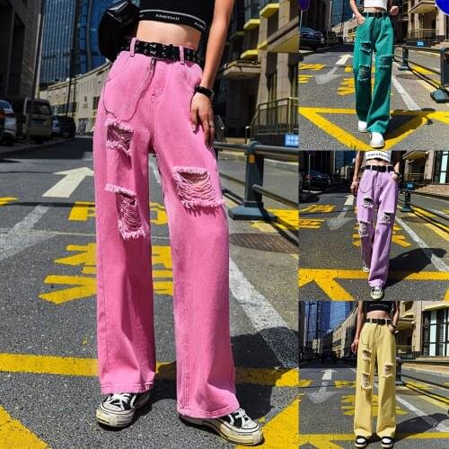 High Waist Ripped Jeans for Women Trousers Thin Straight Denim Pants Vintage Streetwear Casual Pantalones Mujer T5502