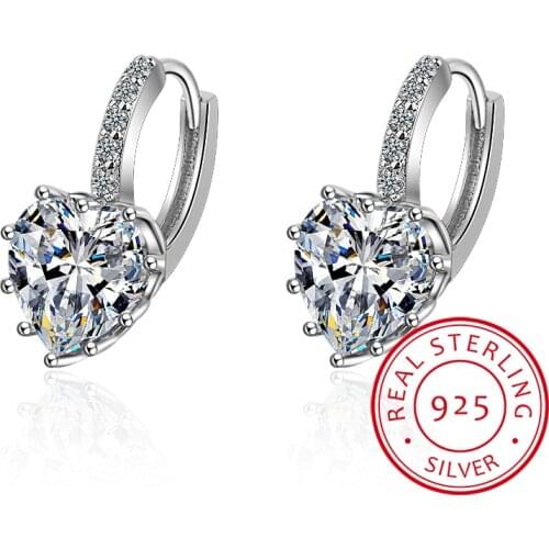 Real 100% 925 Sterling Silver Earrings for Women With Zirconia Shiny stone Female Dating Anniversary Jewelry Gift