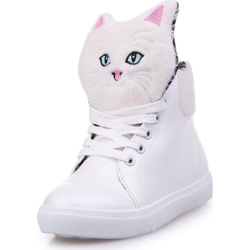 2020 Fashion Women Flat Casual Shoes Woman Autumn Winter High-Top Sneakers Female Cute Cartoon Cat Lace-up Vulcanized Shoes