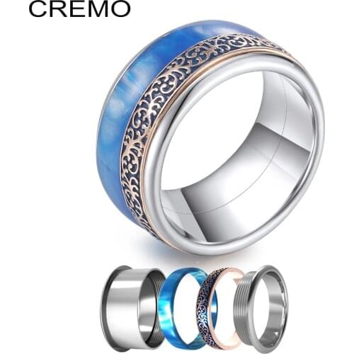 Cremo Blue Inner Filling Ring Womens Resin Accessory Stainless Steel Base Blue Interchangeable Ring Bague Acier