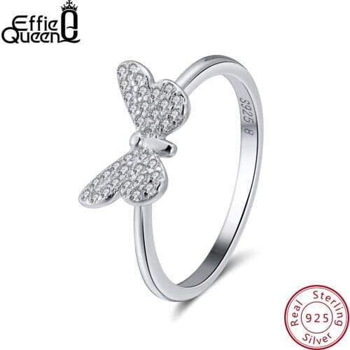 Effie Queen Elegant female Wedding Ring Real 925 Sterling Silver Rings Butterfly Shape With AAA Zircon Jewelry Gift BR59