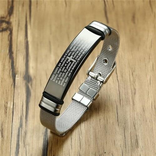 Modyle 2021 New Punk Men Christian scriptures Bracelet Silver Color Wristband Stainless Steel Male Cross Bracelets Bangles