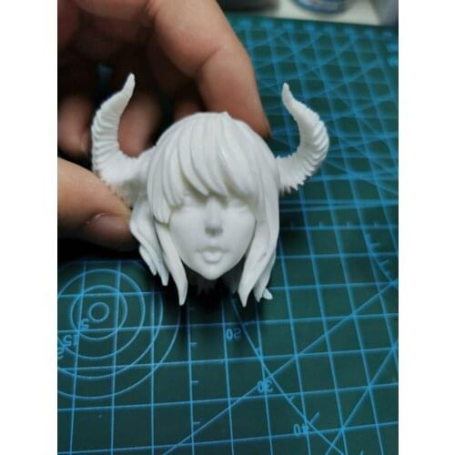 1/6 Scale Beautiful Yong Evil Girl with Horn Unpainted Head Model for 12''Figure Body Toys Gifts Collections DIY