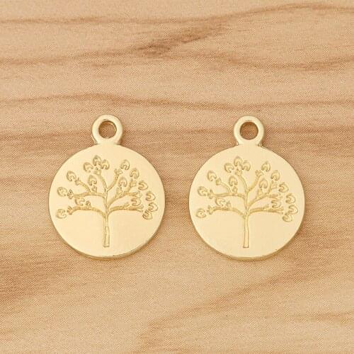 10 Pieces Gold Tone Round Life Tree Carved Charms Pendants 2 Sided for DIY Bracelet Neckalce Jewellery Making 19x15mm
