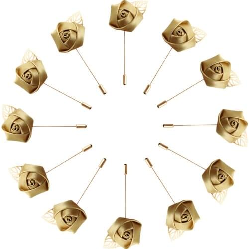 12pcs Bride And Bridesmaid Corsage Simple Style Golden Leaf Rose Bud DIY Mens Suit Pin Brooch Party Wedding Supplies XH0771