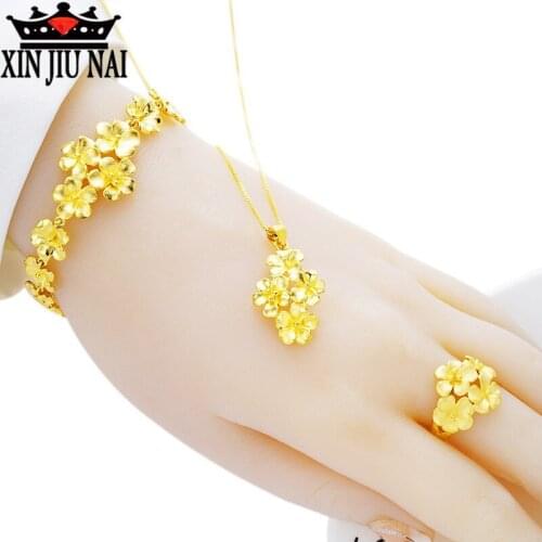 2020 hot sale new arrival golden floral vintage luxury delicate female engagement wedding jewelry set ring, necklace, bracelet