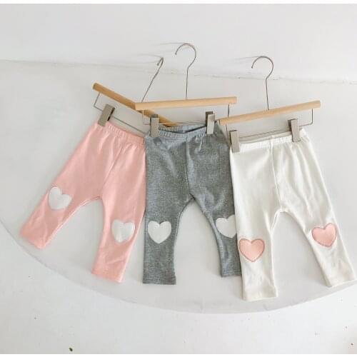2021 spring and autumn baby leggings Korean love embroidered baby girl childrens big pp leggings cute baby outing pants