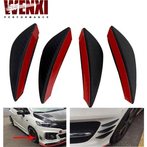 4Pcs/set Black Carbon Fiber Car Spoiler Canards Fit Front Bumper Lip Splitter Fin Air Knife Auto Body Kit Valence Chin Accessory