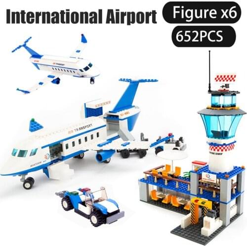 652pcs City Plane Series Building Blocks Sets Compatible International Airport Aircraft Airplane Figures Brick Kids Toys