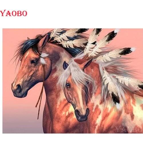 Full drill square diamond painting Indian horse 5D DIY diamond embroidery feather Cross Stitch Full Round Mosaic Decoration Gift