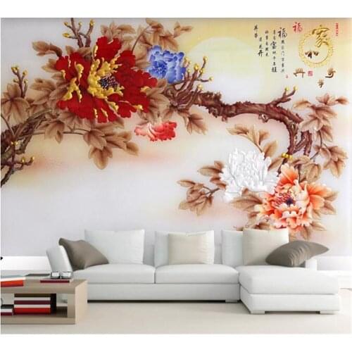 Beibehang Custom wallpaper beautiful 3D modern fashion imitation color carving living room TV background wall home decoration