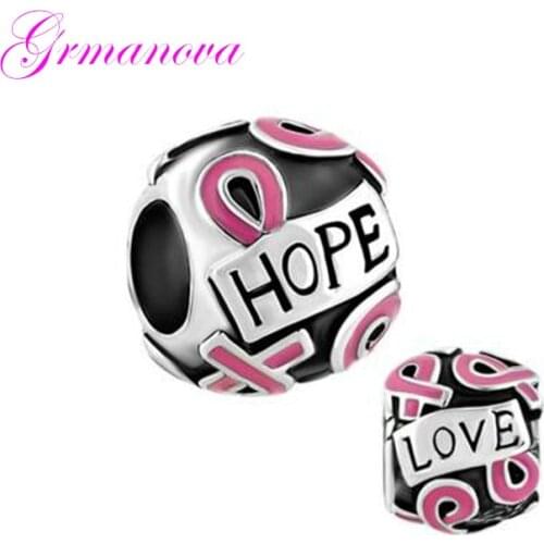 Pink Ribbon Breast Cancer European Round Beads DIY Jewelry Classic Pop Amulet Fit Pandora Bracelet Womens DIY Jewelry