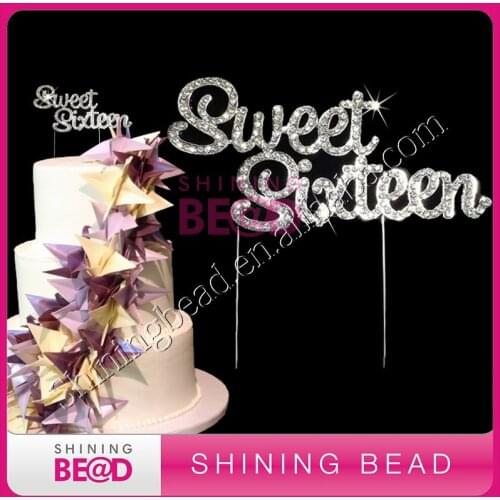 Free Shipping,Happy Sweet Sixteen Party Rhinestone Cake Topper, 10 pieces/lot
