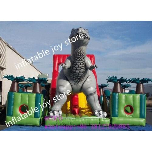 Free ship to sea port, adventure play dinosaur inflatable castle slide,jurassic theme inflatable bouncer obstacle playground