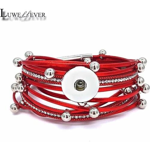 Fashion Double Circle Magnet Bangle Really Genuine Leather 298 fit 18mm Snap Button Bracelet Charm Jewelry For Women Gift 39cm