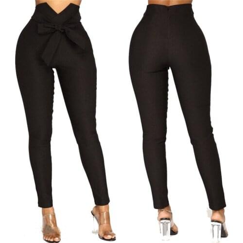 Trousers Women High Waist Casual Pants Fashion Ladies Bowknot Long Slim Skinny Pant Bandage Elastic Pencil Trousers With Sashes