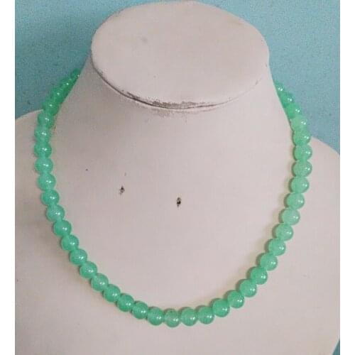 Long 18" 8mm Natural Light Green Jade Gemstone Necklace