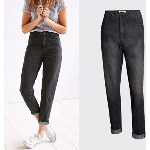 Women High Waist Summer Pencil Loose Jeans Female Sequined Boyfriend Cowboy Denim Pants Ladies Black Straight Jean Trousers