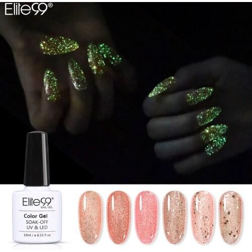 Elite99 10ml Luminous Rose Gold Nail Polish Gel Lacquer Glow In The Dark Permanent Enamel Pink Glitter Varnish Nail Art Manicure