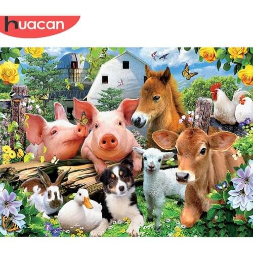 HUACAN Full Drill Diamond Painting Animal Embroidery Cross Stitch Pig Cattle Handmade Mosaic Decorations For Home
