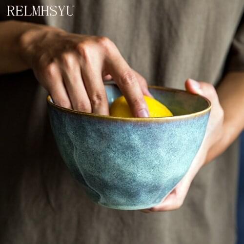 1PC RELMHSYU Nordic Style Retro Ceramic 6.25 Inch Noodle Soup Canteen Ramen Dinner Bowl Household Tableware