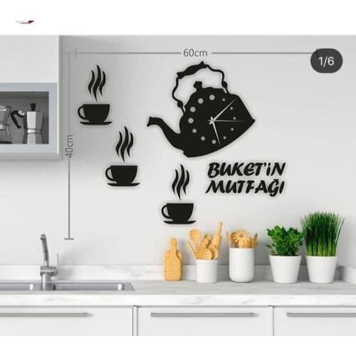 Kişiye Özel Dekor Duvar Saati, Ev dekoru, Mutfak Duvar Hediye Modern Tasarım, Özel Tasarımlar, Senin Mutfağın Saati 3 mm Ahşap