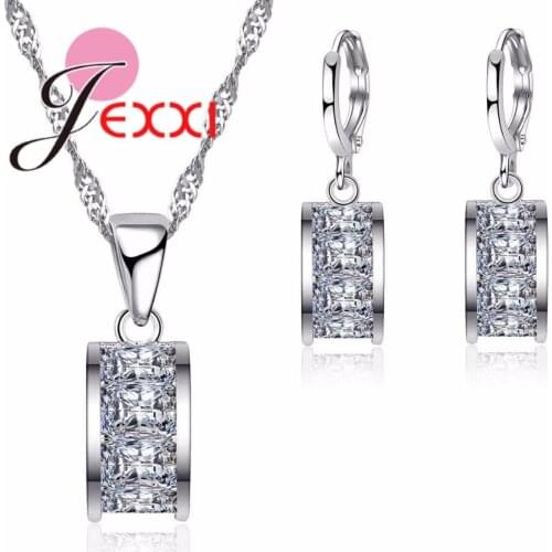 Fashion New CZ Jewelry Sets 925 Sterling Silver Cubic Zirconia Pendant Necklace Earrings Set For Wedding Jewelry