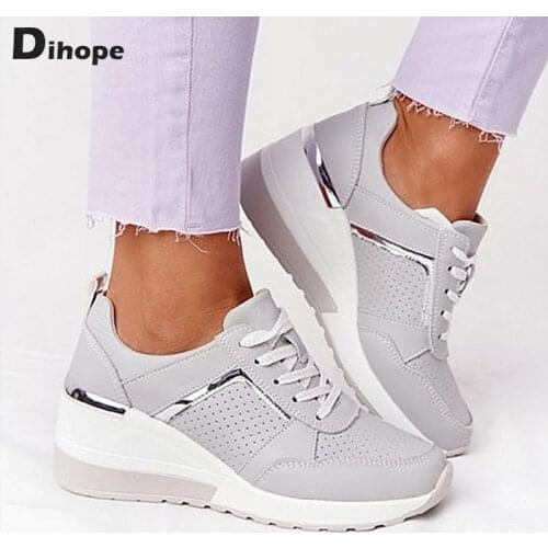 Dihope Women Sneakers Lace-Up Wedge Sports Shoes Womens Vulcanized Shoes Casual Platform Ladies Sneakers Females Shoes