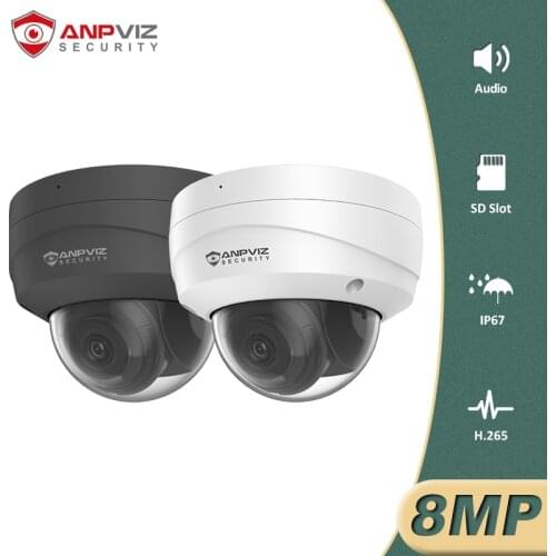 Anpviz 8MP 4K IP POE Dome Camera Hikvision OEM Indoor Outdoor IP67 One-way Audio SD Card Slot Security Camera H.265+ WDR Onvif