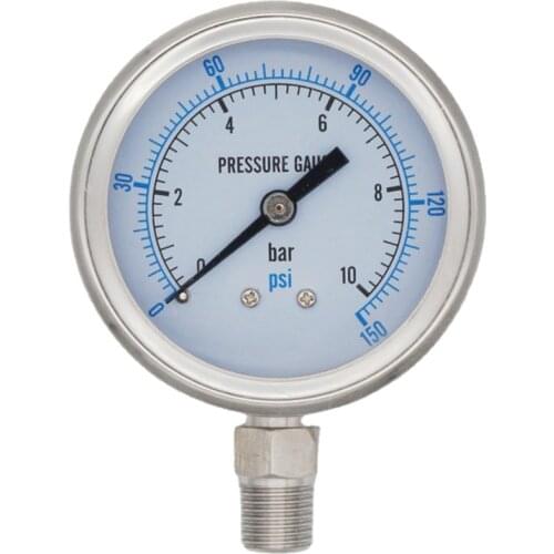 1/8" 1/4" BSP NPT Male 60mm OD Dial Pressure Gauge SUS 304 Stainless Steel Bar PSI Display N2 Steam Pneumatic Homebrew