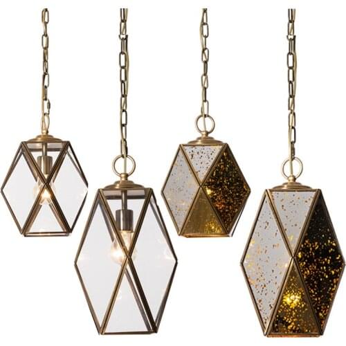 American country retro copper pendant lights bedroom bedside lamp restaurant balcony bar corridor geometric glass hanging lights