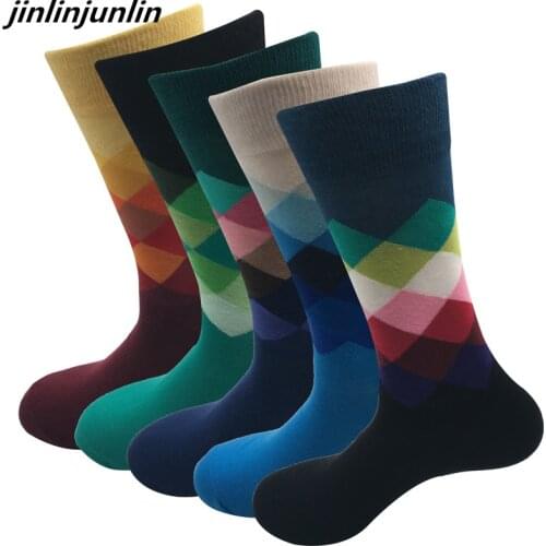New 2020 Cross-border specifically for mens tube stockings colored diamond socks mens cotton socks long socks wholesale