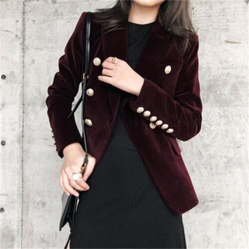 New spring high quality Gold Buttons OL Velvet Formal Work Blazer Small Blazer For Women Slim Long Sleeve Female Feminino Blazer